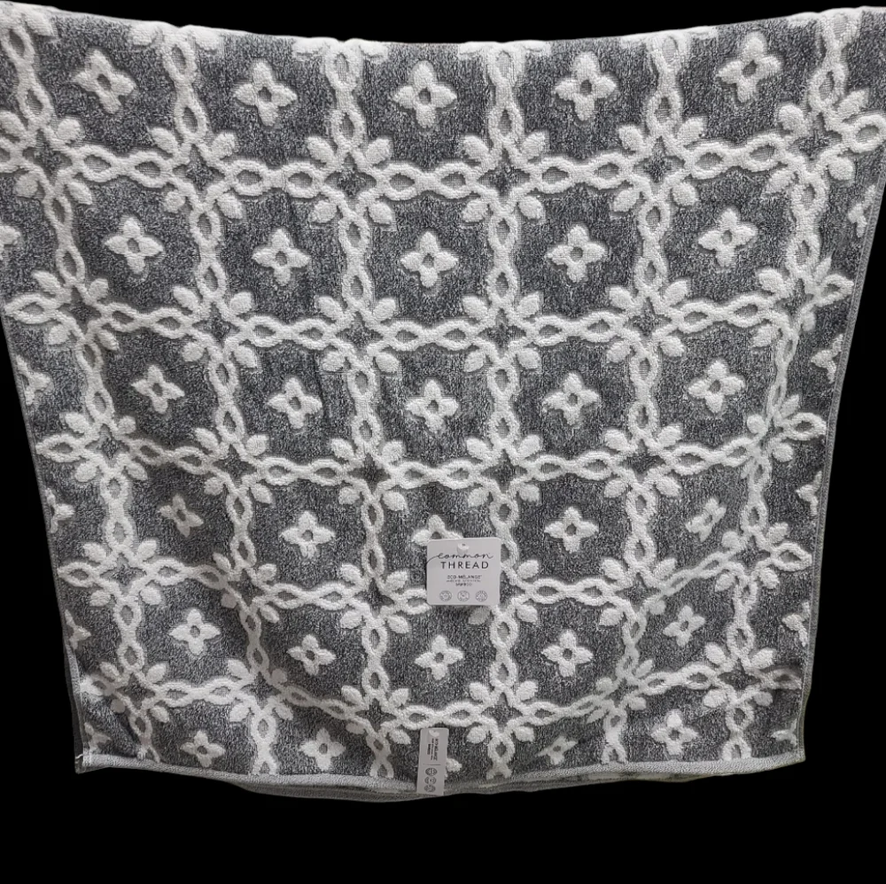 6pc Common Thread Plush Bath Hand Tip Towel Set Gray White Damask Zero Twist New